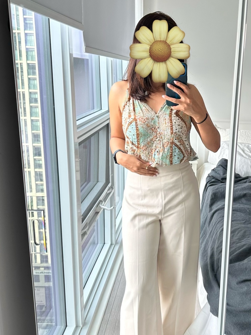 Rose & Olive Paisley Mint and Cream Sleeveless Top | Size S | Summer essential